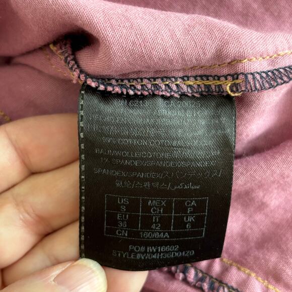 Guess Wms Small LS  Distressed Snap Front Pink Shirt Jacket Cinch Waist Grunge - Picture 7 of 9